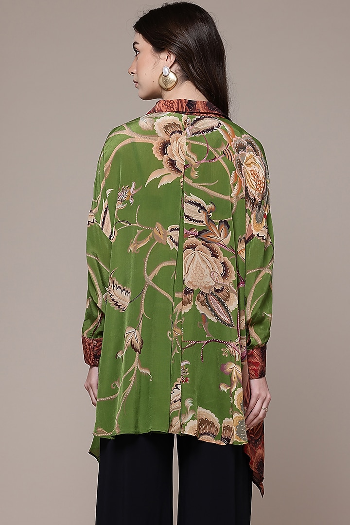 Green Viscose Crepe Floral Printed Asymmetric Short Kurta by Ritu Kumar at Pernia's Pop Up Shop