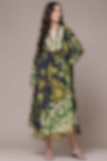 Blue Viscose Crepe Floral Printed Maxi Vacation Dress With Camisole by Ritu Kumar at Pernia's Pop Up Shop