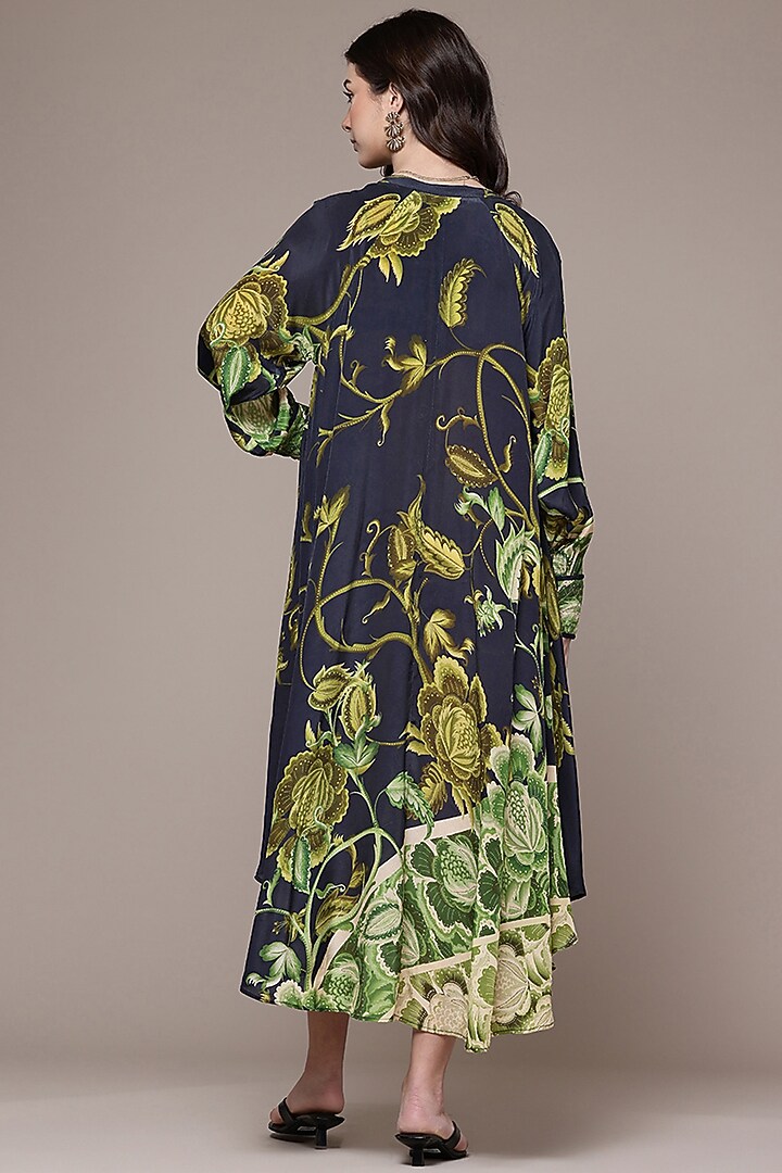 Blue Viscose Crepe Floral Printed Maxi Vacation Dress With Camisole by Ritu Kumar at Pernia's Pop Up Shop