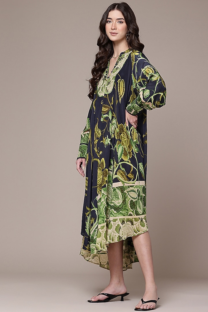 Blue Viscose Crepe Floral Printed Maxi Vacation Dress With Camisole by Ritu Kumar at Pernia's Pop Up Shop