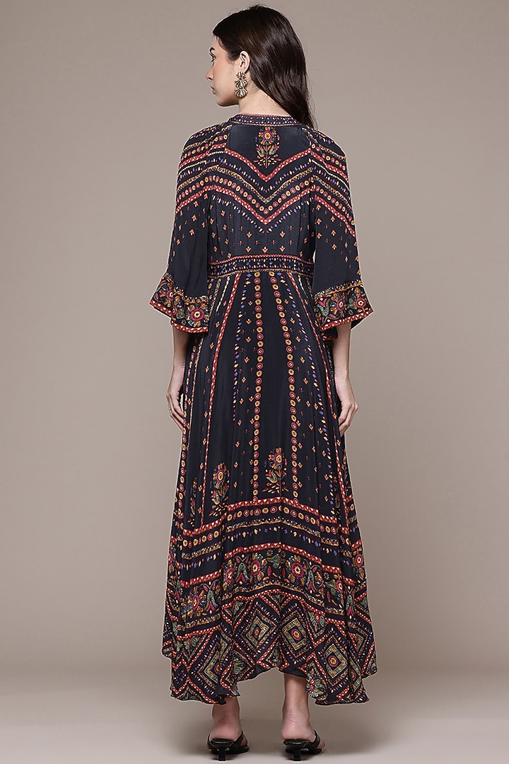 Black Viscose Crepe Floral Printed V-Neck Maxi Vacation Dress by Ritu Kumar at Pernia's Pop Up Shop