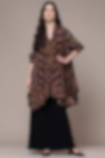 Black Viscose Crepe Geometric Printed Asymmetric Flared Top by Ritu Kumar at Pernia's Pop Up Shop
