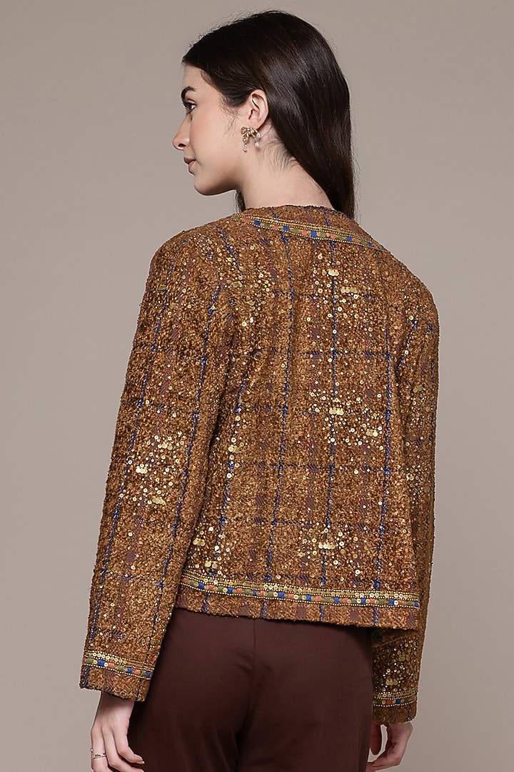 Brown Silk Boucle Jacket by Ritu Kumar at Pernia's Pop Up Shop