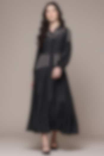 Black Viscose Dupion Flared Maxi Summer Dress by Ritu Kumar at Pernia's Pop Up Shop