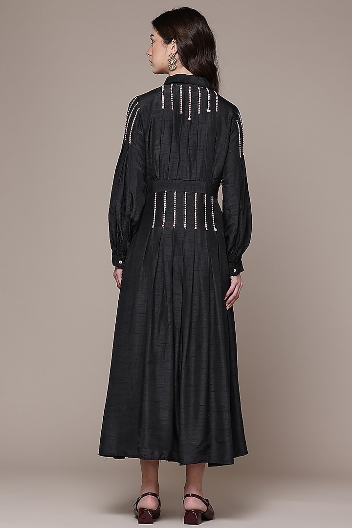 Black Viscose Dupion Flared Maxi Summer Dress by Ritu Kumar at Pernia's Pop Up Shop
