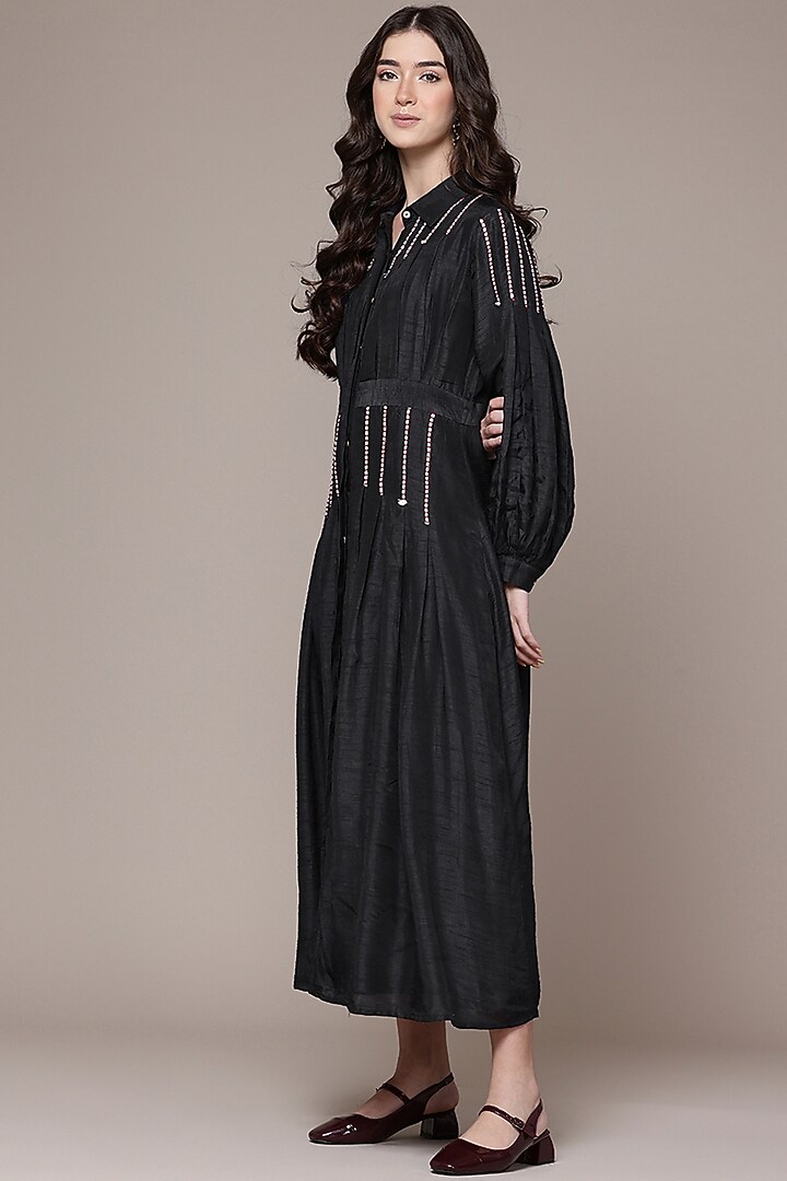 Black Viscose Dupion Flared Maxi Summer Dress by Ritu Kumar at Pernia's Pop Up Shop