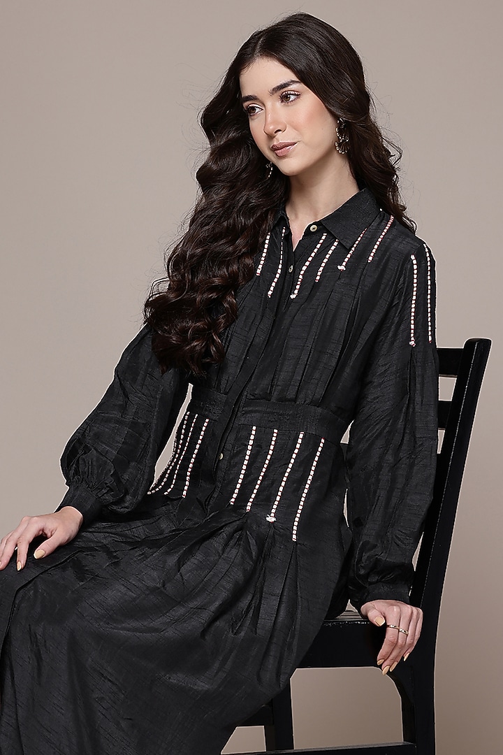 Black Viscose Dupion Flared Maxi Summer Dress by Ritu Kumar at Pernia's Pop Up Shop