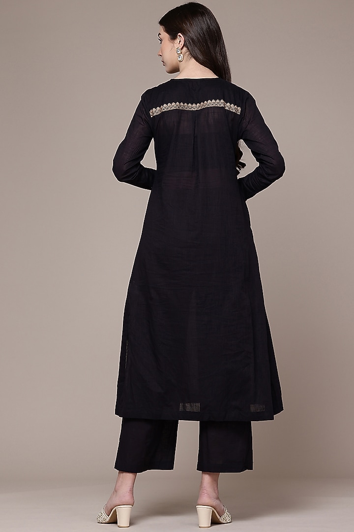 Black Cotton Slub Straight Kurta Set by Ritu Kumar at Pernia's Pop Up Shop