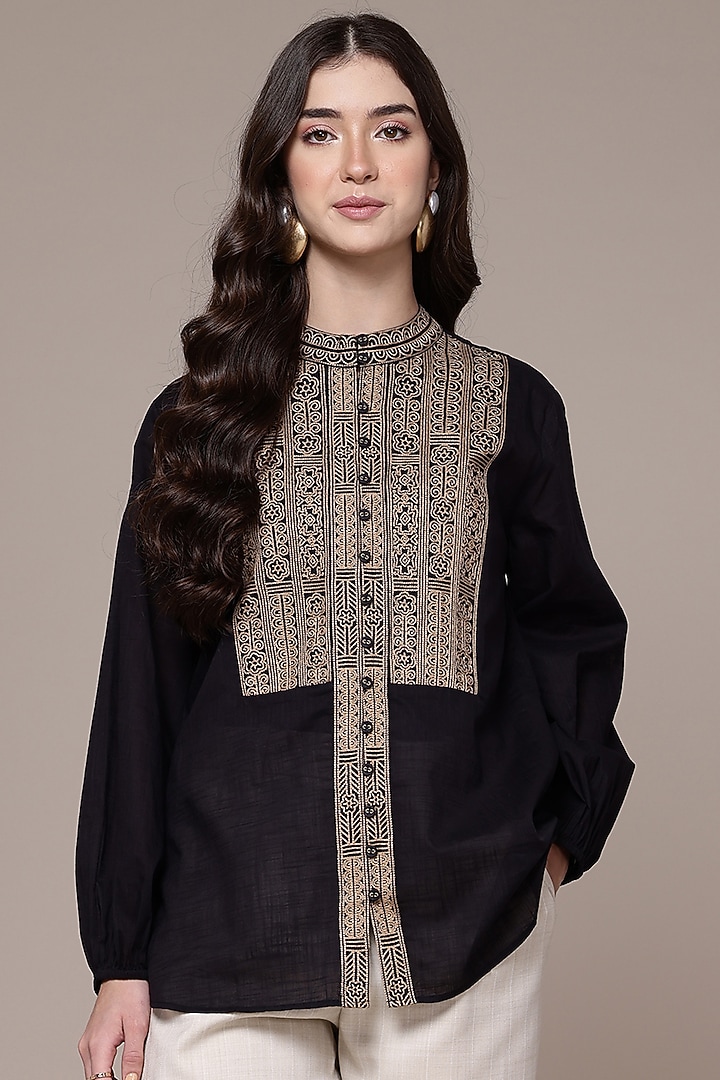 Black Cotton Slub Top by Ritu Kumar at Pernia's Pop Up Shop