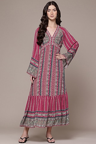 Red Cario Viscose Crepe Maxi Dress by Ritu Kumar