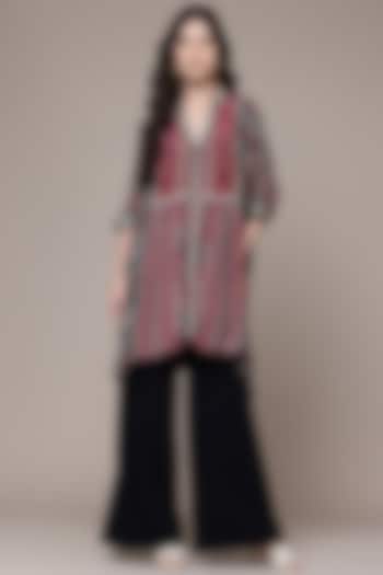 Red Viscose Crepe Tribal Printed Asymmetric Kurta by Ritu Kumar at Pernia's Pop Up Shop