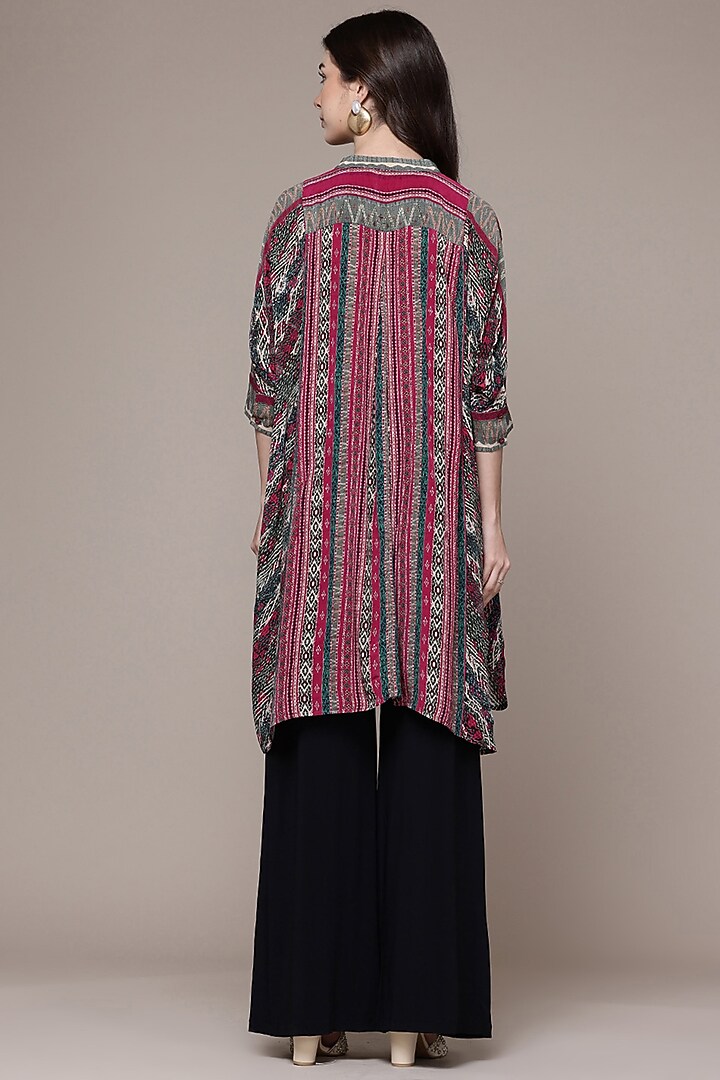 Red Viscose Crepe Tribal Printed Asymmetric Kurta by Ritu Kumar at Pernia's Pop Up Shop