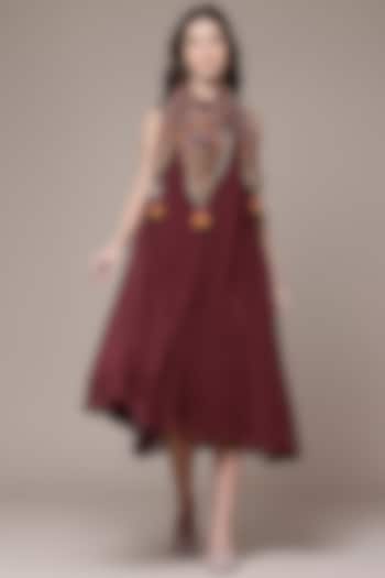 Wine Viscose Chiffon Halter Midi Summer Dress With Scarf by Ritu Kumar at Pernia's Pop Up Shop