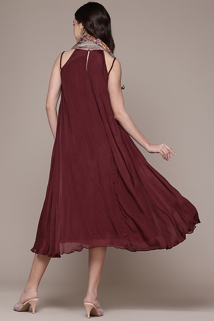 Wine Viscose Chiffon Halter Midi Summer Dress With Scarf by Ritu Kumar at Pernia's Pop Up Shop