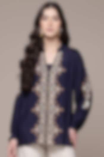 Blue Viscose Silk Embroidered Top With Camisole by Ritu Kumar at Pernia's Pop Up Shop