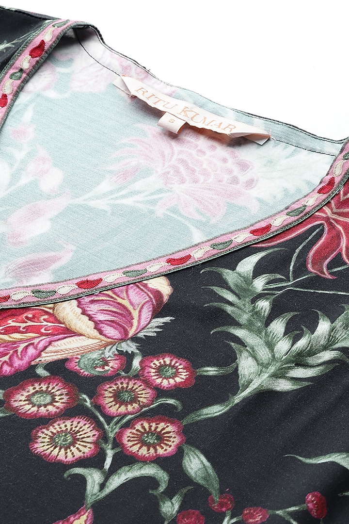Black Viscose Printed Kurta Set by Ritu Kumar at Pernia's Pop Up Shop
