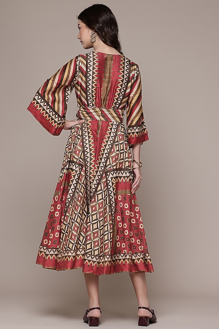Maroon Cotton Flared Tribe Printed Vacation Dress by Ritu Kumar at Pernia's Pop Up Shop