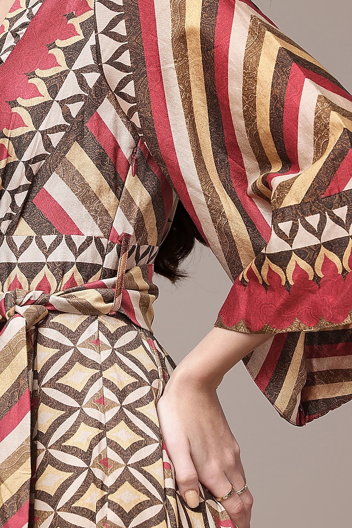 Maroon Cotton Flared Tribe Printed Vacation Dress by Ritu Kumar at Pernia's Pop Up Shop