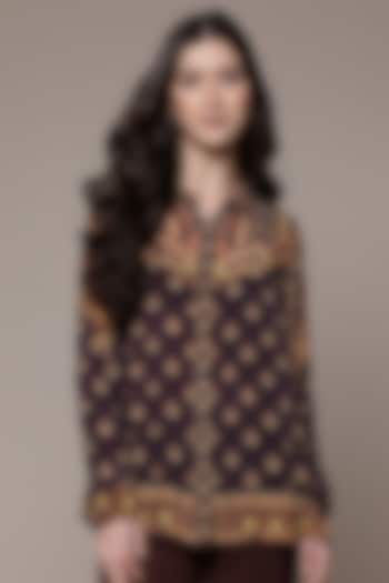 Brown Viscose Geometric Printed Shirt by Ritu Kumar at Pernia's Pop Up Shop