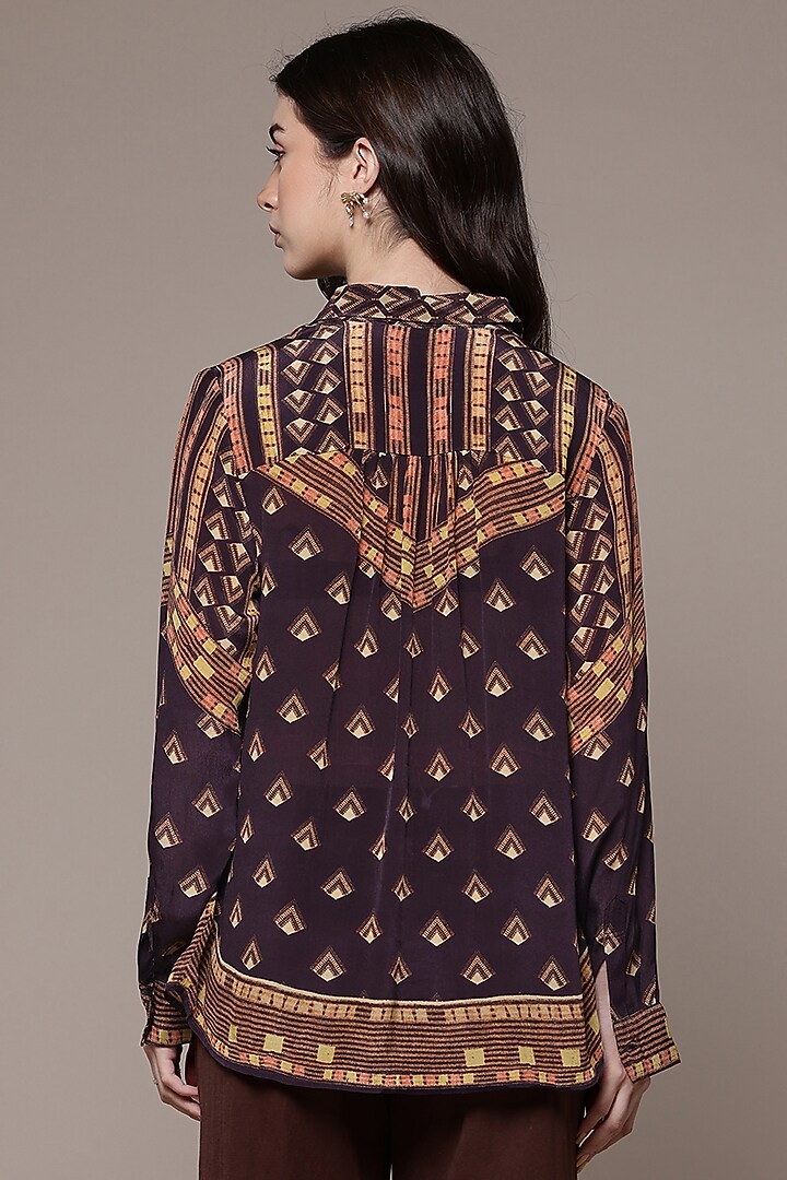 Brown Viscose Geometric Printed Shirt by Ritu Kumar at Pernia's Pop Up Shop