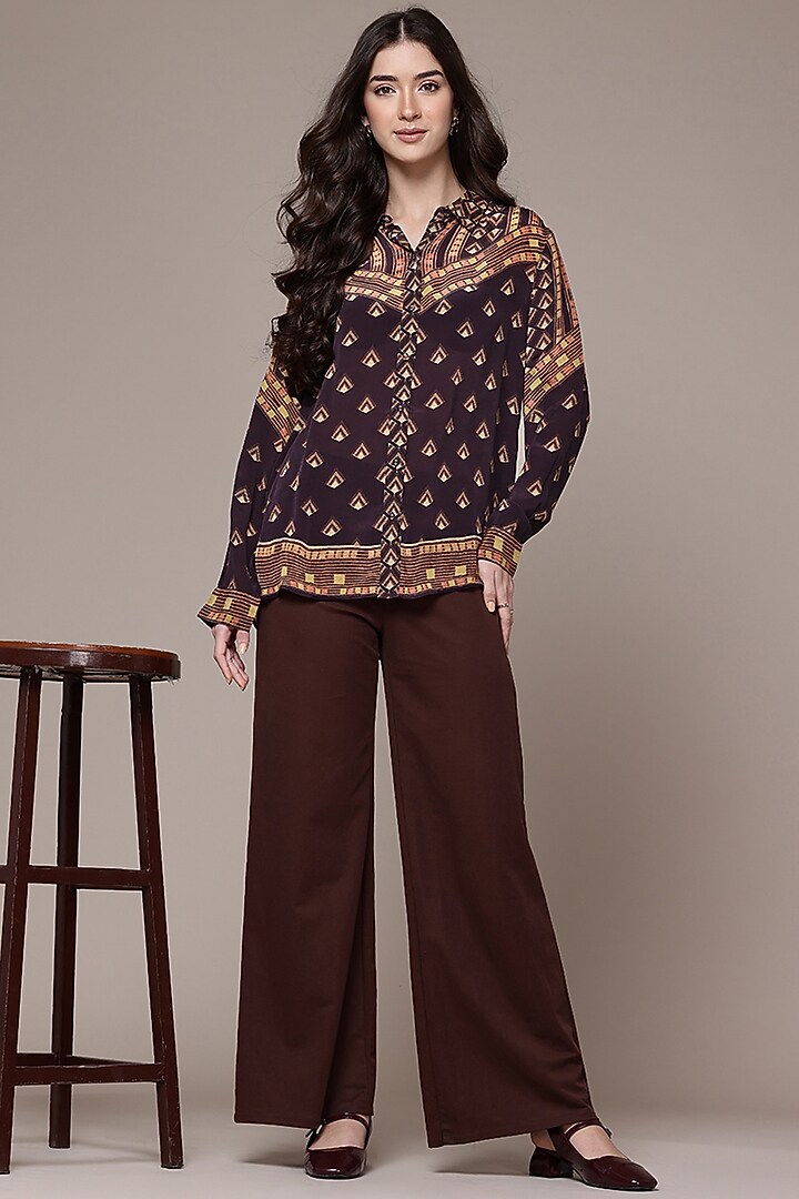 Brown Viscose Geometric Printed Shirt by Ritu Kumar at Pernia's Pop Up Shop