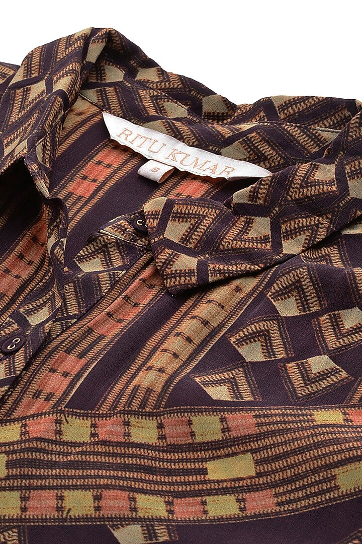 Brown Viscose Geometric Printed Shirt by Ritu Kumar at Pernia's Pop Up Shop