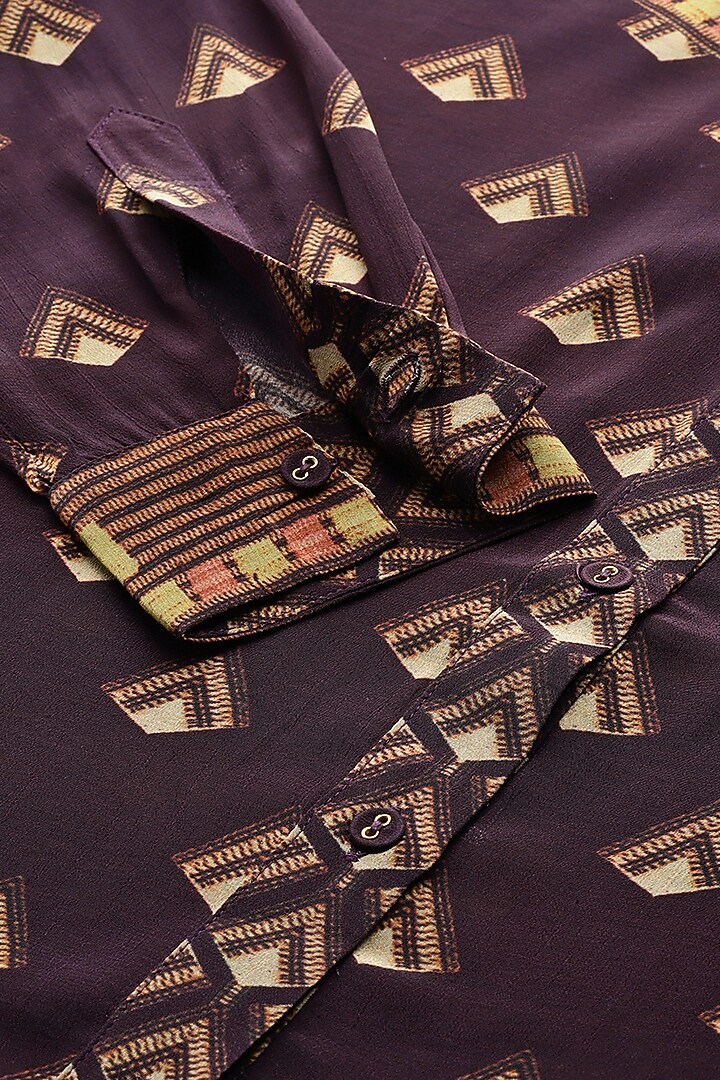 Brown Viscose Geometric Printed Shirt by Ritu Kumar at Pernia's Pop Up Shop