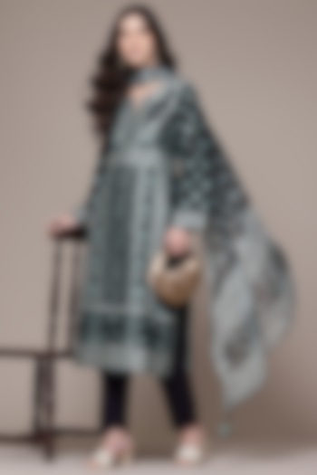 Black Viscose Floral Printed Kurta Set by Ritu Kumar at Pernia's Pop Up Shop