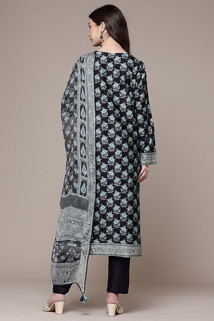 Black Viscose Floral Printed Kurta Set by Ritu Kumar at Pernia's Pop Up Shop