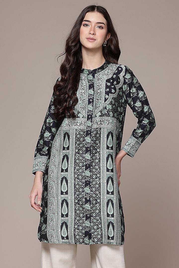 Black Cotton Floral Printed Shirt by Ritu Kumar at Pernia's Pop Up Shop