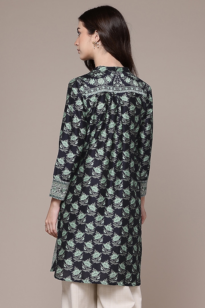 Black Cotton Floral Printed Shirt by Ritu Kumar at Pernia's Pop Up Shop