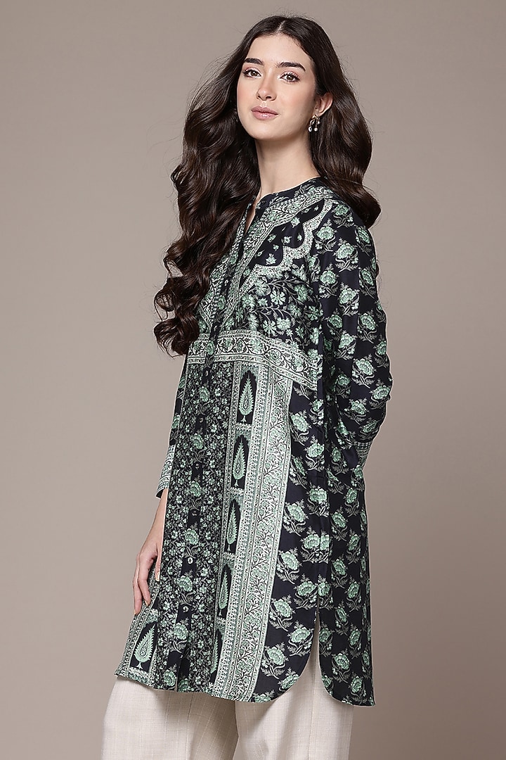 Black Cotton Floral Printed Shirt by Ritu Kumar at Pernia's Pop Up Shop