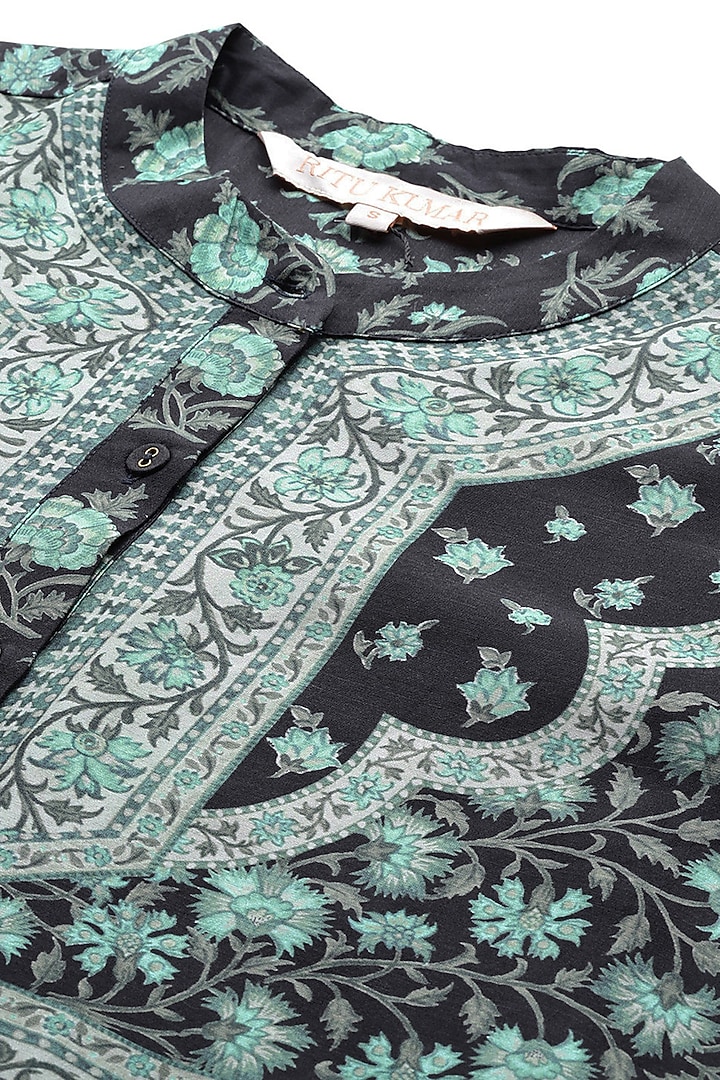 Black Cotton Floral Printed Shirt by Ritu Kumar at Pernia's Pop Up Shop