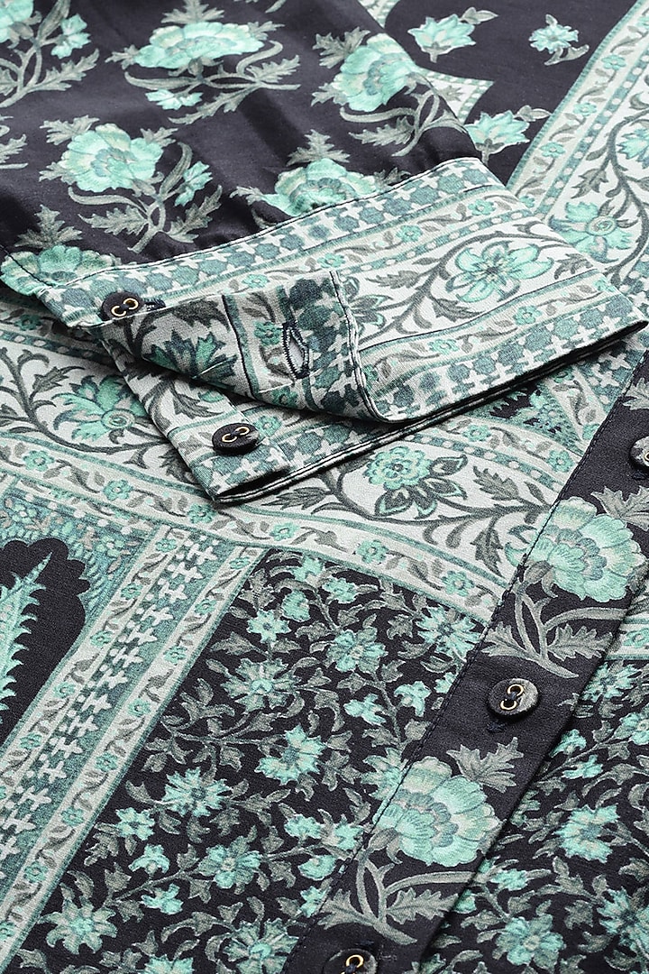 Black Cotton Floral Printed Shirt by Ritu Kumar at Pernia's Pop Up Shop