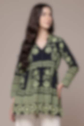 Black Cotton Geometric Printed Shirt by Ritu Kumar at Pernia's Pop Up Shop