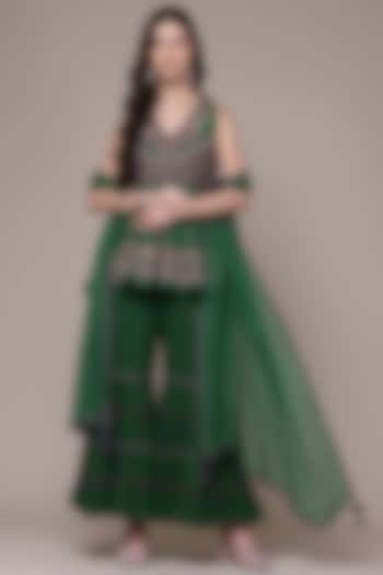 Green Cotton & Silk Party Wear Sharara Set by Ritu Kumar at Pernia's Pop Up Shop