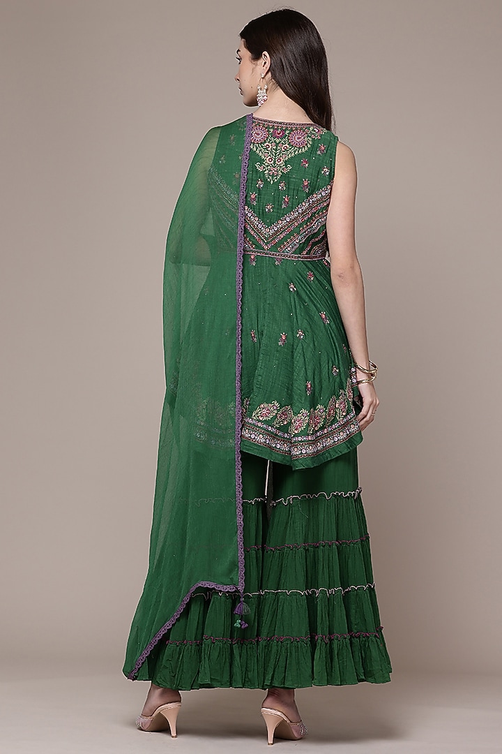Green Cotton & Silk Party Wear Sharara Set by Ritu Kumar at Pernia's Pop Up Shop