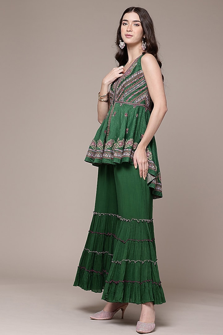 Green Cotton & Silk Party Wear Sharara Set by Ritu Kumar at Pernia's Pop Up Shop
