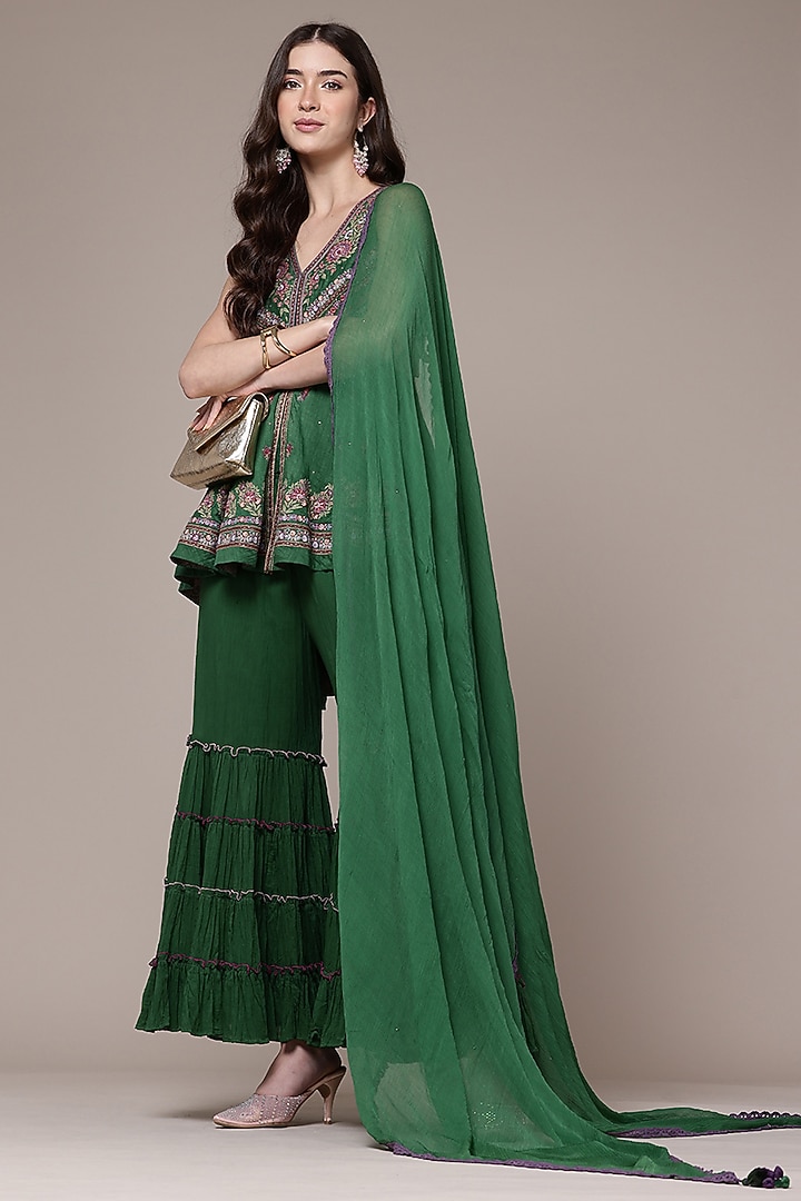 Green Cotton & Silk Party Wear Sharara Set by Ritu Kumar at Pernia's Pop Up Shop
