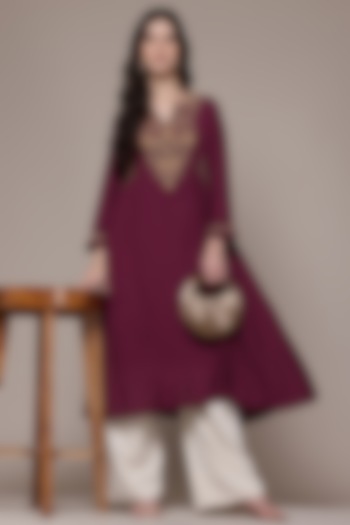 Wine Viscose A-Line Kurta by Ritu Kumar at Pernia's Pop Up Shop