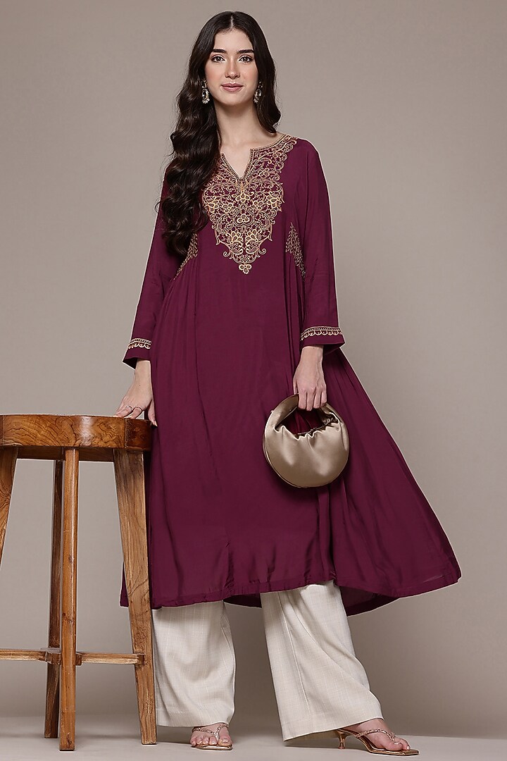 Wine Viscose A-Line Kurta by Ritu Kumar at Pernia's Pop Up Shop