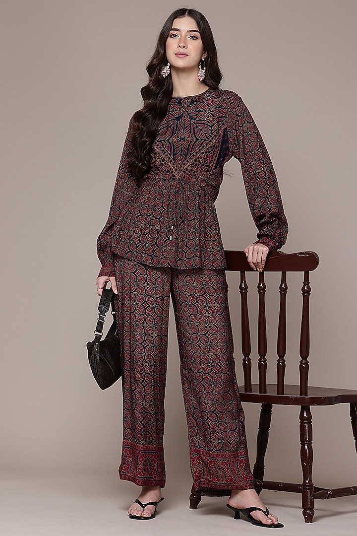 Black Viscose Geometric Printed Kurta Set by Ritu Kumar at Pernia's Pop Up Shop