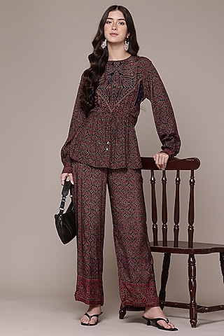 Black Viscose Geometric Printed Kurta Set by Ritu Kumar