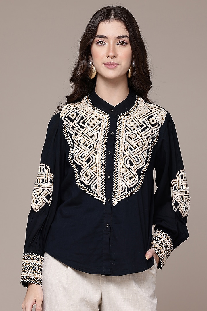 Black Viscose Top by Ritu Kumar at Pernia's Pop Up Shop