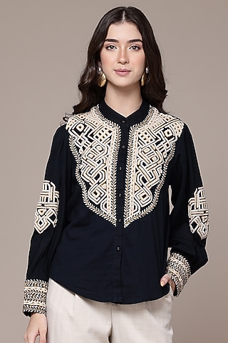Black Viscose Top by Ritu Kumar