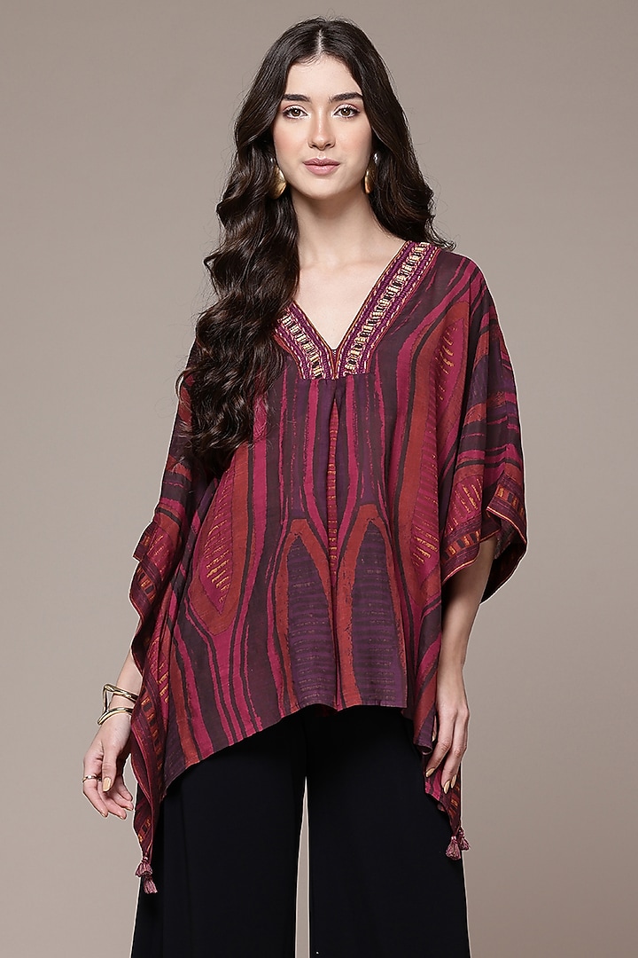 Black Viscose Geometric Printed Top by Ritu Kumar at Pernia's Pop Up Shop