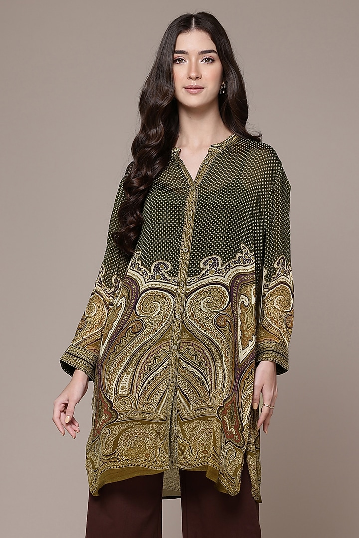 Olive Green Viscose Shirt With Camisole by Ritu Kumar at Pernia's Pop Up Shop