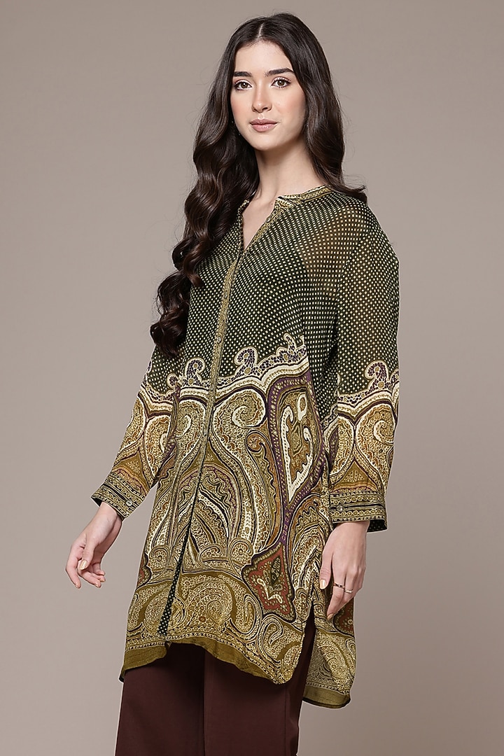 Olive Green Viscose Shirt With Camisole by Ritu Kumar at Pernia's Pop Up Shop