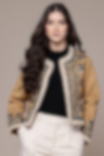 Beige Polyfur Jacket by Ritu Kumar at Pernia's Pop Up Shop