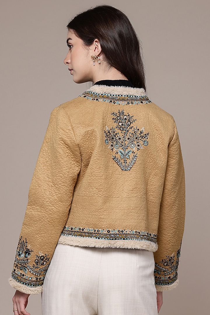 Beige Polyfur Jacket by Ritu Kumar at Pernia's Pop Up Shop